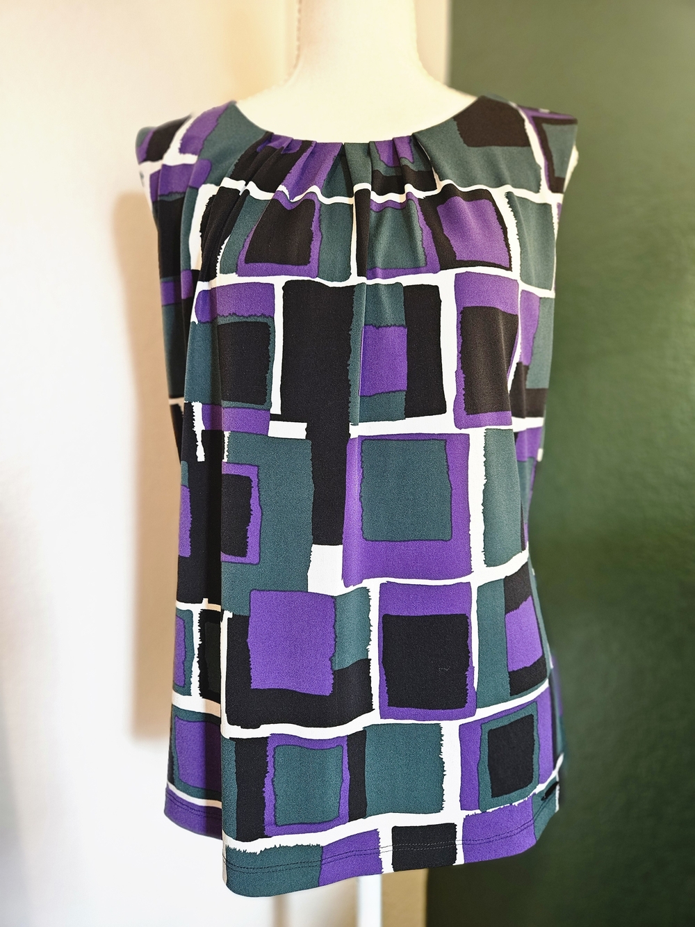 Calvin Klein Colorblock Sleeveless Top in Purple, Teal & Black
